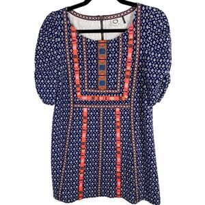 Akemi + Kin, Small, Navy Print Mini Dress, Tribal, Anthropologie, Boho, Retro